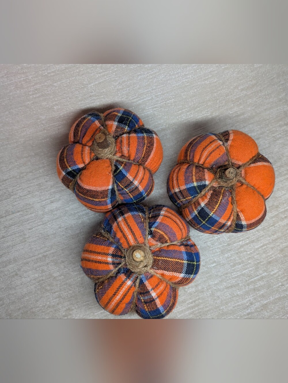 Plaid Orange Fabric Pumpkin Décor - Home Holiday Accent Set Of 3 - Picture 3 of 6